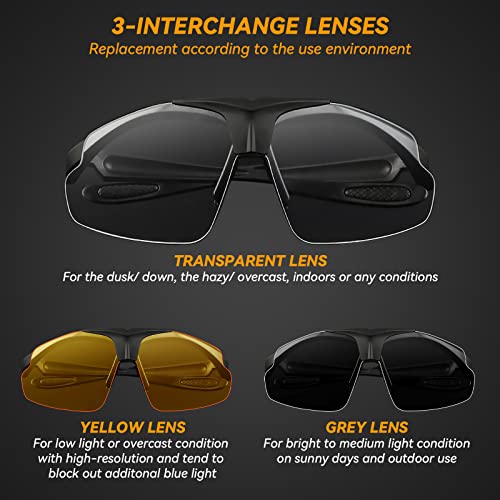 Yzpacc Shooting Glasses Protective Eyewear Airsoft Goggle with 3 Interchangeable Anti Fog Lenses for Men Women Eye Protection for Shooting Range Hunting Safety Unisex with Myopic Eyewear Holder - Image 3