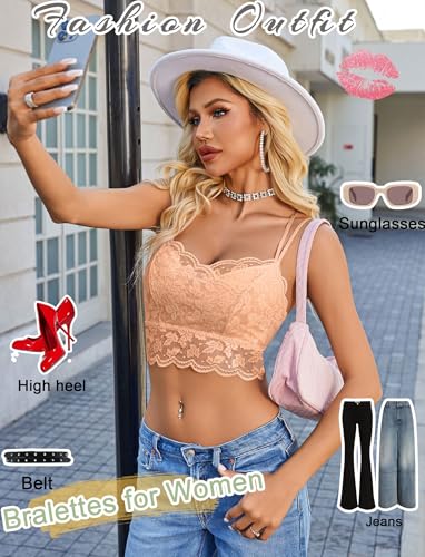 Image of Avidlove Bralettes for Women Lace Camisole V Neck Double-Layered Adjustable Strap Tank Cami Crop Top