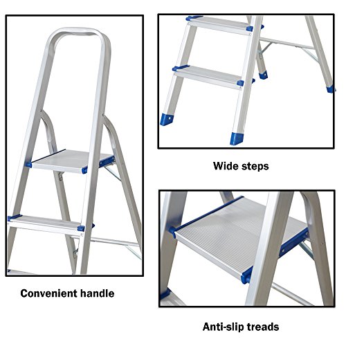 Luckyermore 0242 Ultra Lightweight Step Ladder 3 Step Aluminum Folding Stool Home Kitchen White thumb #2