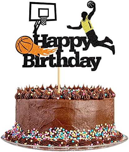 Blumomon 1Pc Basketball Happy Birthday Cake Topper Glitter Basketball Sports Theme Birthday Cake Pick for Basketball Theme Men Boys Birthday Party Cake Decorations Supplies