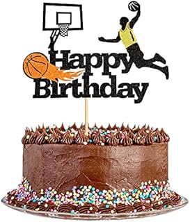 Blumomon 1Pc Basketball Happy Birthday Cake Topper Glitter Basketball Sports Theme Birthday Cake Pick for Basketball Theme Men Boys Birthday Party Cake Decorations Supplies
