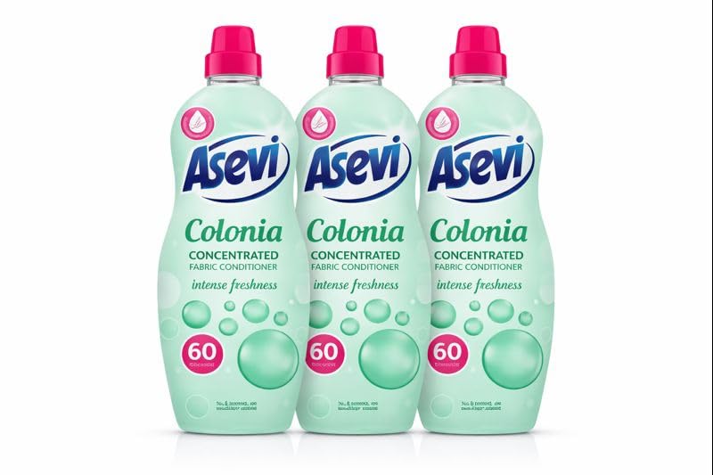 Asevi Colonia Concentrated Fabric Conditioner, Intense Freshness, Liquid, 1 Litre, 60 Washes Per Bottle, 3 Pack