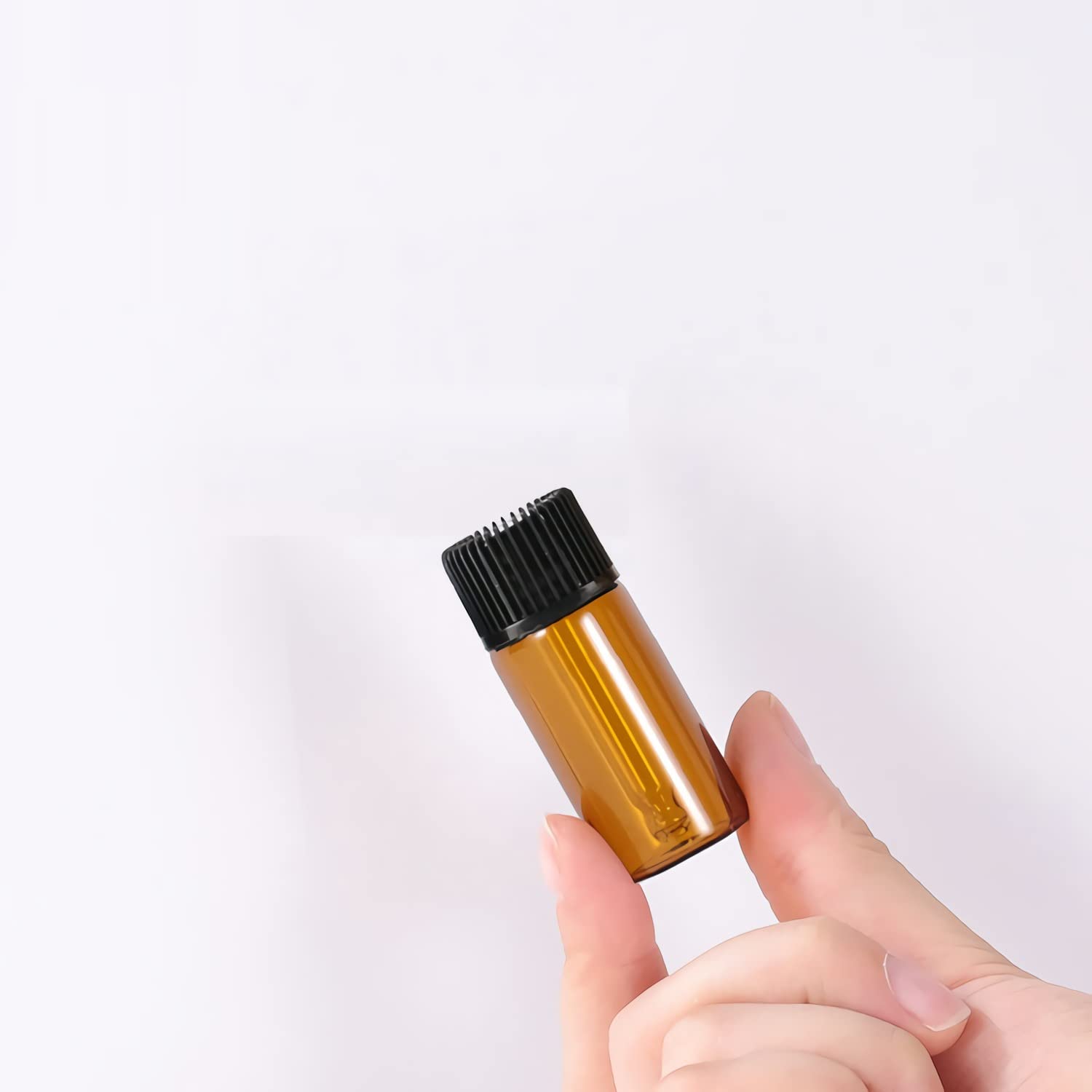 Bottigliette Oli Essenziali 1ml - 100 Pezzi, Vetro Ambrato Con Tappo Nero - Foto 5
