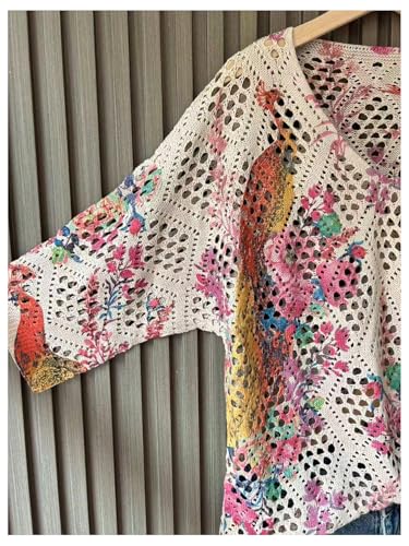 Image of Verdusa Women's Crochet Beach Summer Sweater 3 /4 Length Sleeve Boho Off The Shoulder Tops