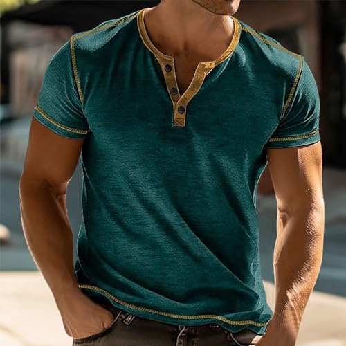 Men's Henley Shirts Short Sleeve Basic Casual Tops Button Up Crewneck T-Shirts Solid Slim Fashion Streetwear2