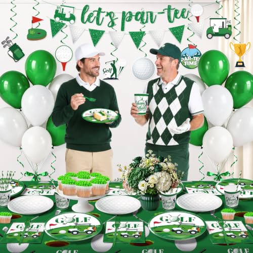 Image of 193Pcs cocomigo Golf Birthday Decorations Tableware Set, 25 Serves