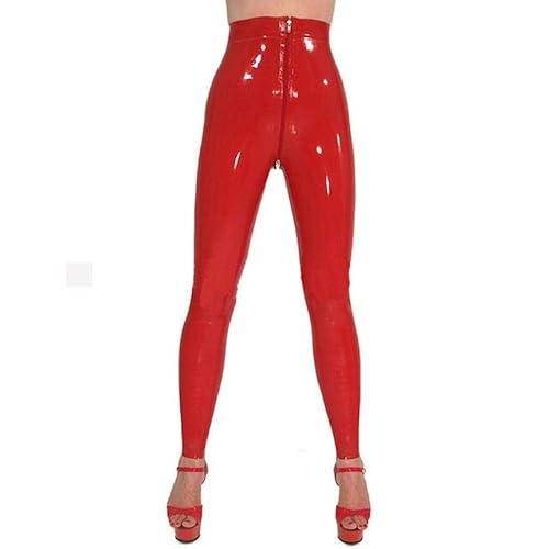 lingerie érotique femme100% caoutchouc latex gummi 0.40mm pantalon legging pantalon fermeture éclair avant-Rose_XXXL