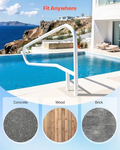 Image of VEVOR Pool Rail, 54 x 32 inch Pool Handrail, 220 lbs Load Capacity Heavy Duty Stainless Steel Swimming Handrail, Seamless Welding, Recessed or Base Mount, for Poolside, Water Parks, Spa Centers