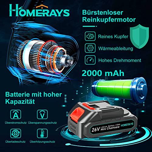 Mini Kettensäge mit Akku, 4-Zoll und 6-Zoll 2-in-1 26v nahtl ose Konvertierung Elektrische Kettensägen-set… – Bild 3