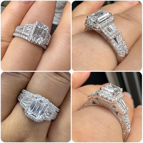 Newshe Jewellery Wedding Rings for Her AAAAA Cz Women's Bridal Sets 925 Sterling Silver Emerald Cut Engagement Ring Size 5-104