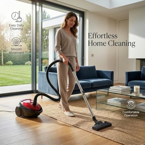 Image of Eureka Jazz High Power Vacuum Cleaner for Home /Office /Car | 1200W Strong Suction | 1.5L Dust Capacity | Automatic Cord Rewind | 360 Swivel Wheels | Compact with Flexible Hose & Floor Brush