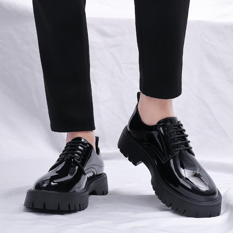 Mens Tuxedo Shoes Lace-up Classic Formal Oxfords Retro Pointed Chunky Heel Business Dress Shoes(6.5)2