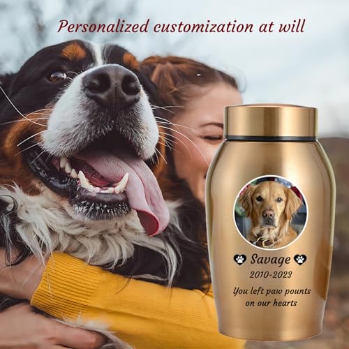 WXMYOZR Haustier Urnen für Hunde Asche personalisiert, Edelstahl, Gold, Little, Art Deco, Geometric