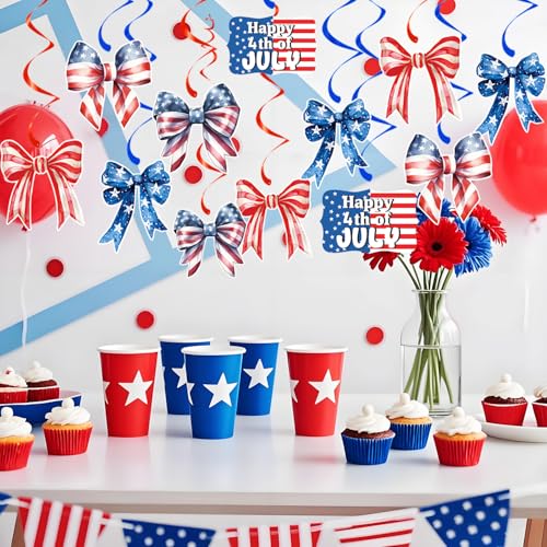 Image of 4th of July Decorations Patriotic Hanging Swirls - Bow Decor Independence Day USA Patriotic Decorations Memorial Day Party Supplies Red White and Blue for Home Outdoor
