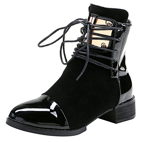 ANUFER Women Punk Metal Style Cap Toe Chunky Heel Zip Ankle Boots