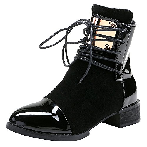 ANUFER Women Punk Metal Style Cap Toe Chunky Heel Zip Ankle Boots Black SN02701 US8.5