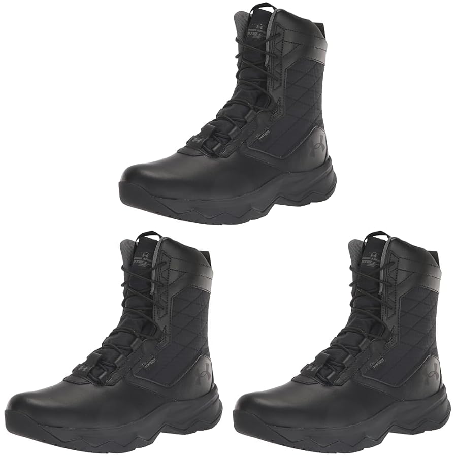 Under Armour Stellar G2 Zip Waterproof tactical boots in black showing detailed side view construction