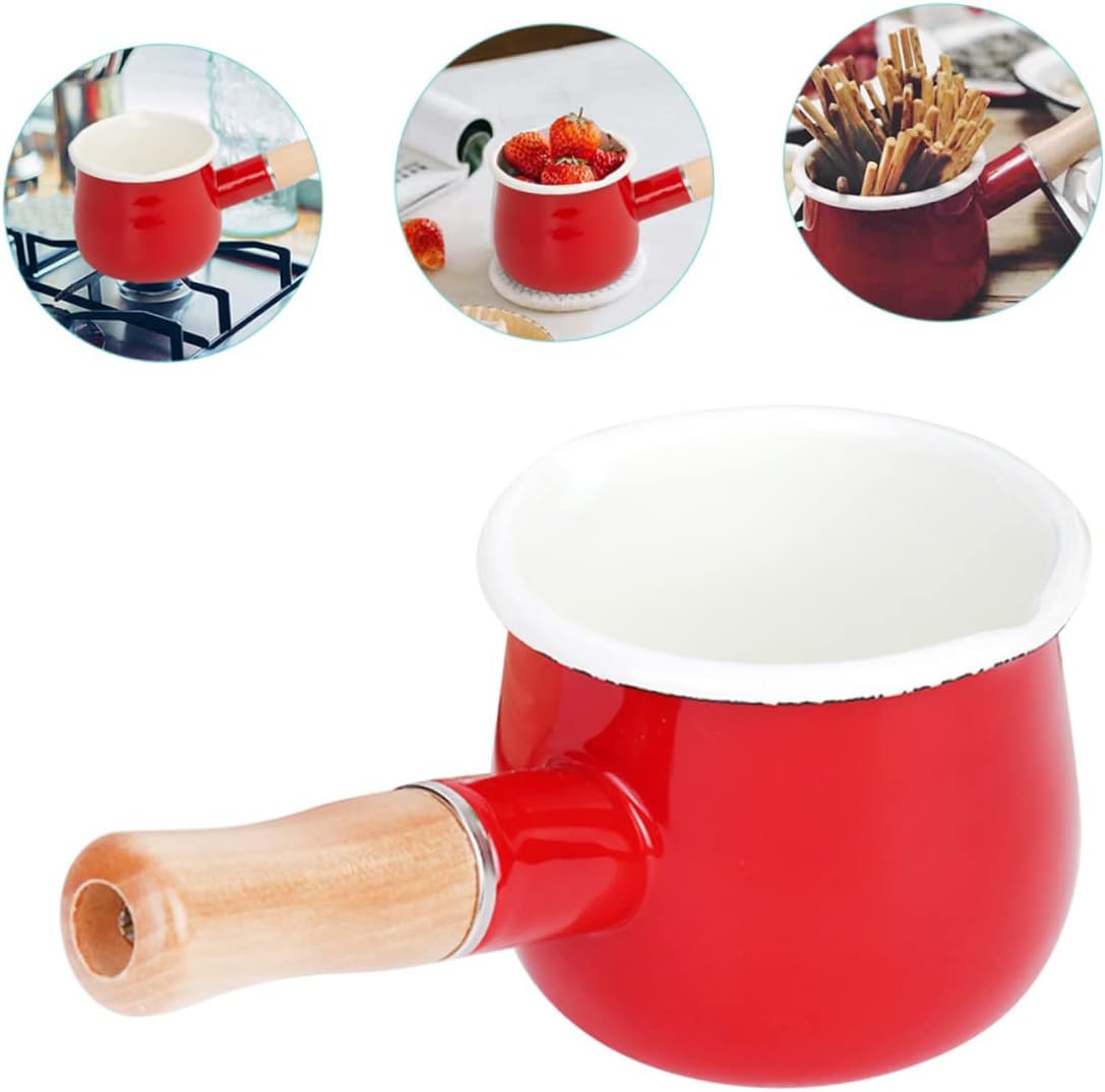 Enamel Milk Pot Warmer Milk Heater for Soup Noodles Non-stick Pan Lid Easy to Clean Store