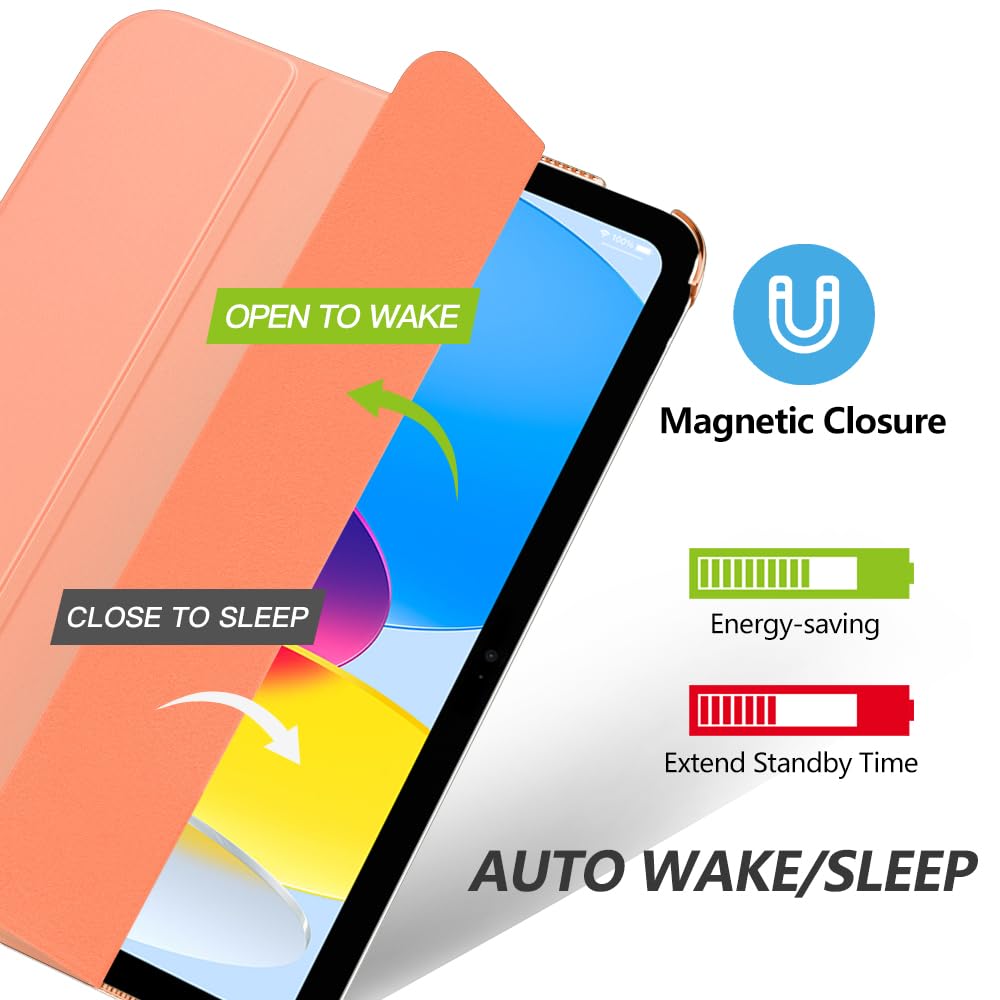 MoKo Cover Custodia iPad (A16) 11a Generazione 2025 /iPad 10a Generazione 2022, Cover Custodia Protettiva per Supporto Ultrasottile con Copertura Posteriore Traslucida in PC Rigido, Arancia Albicocca