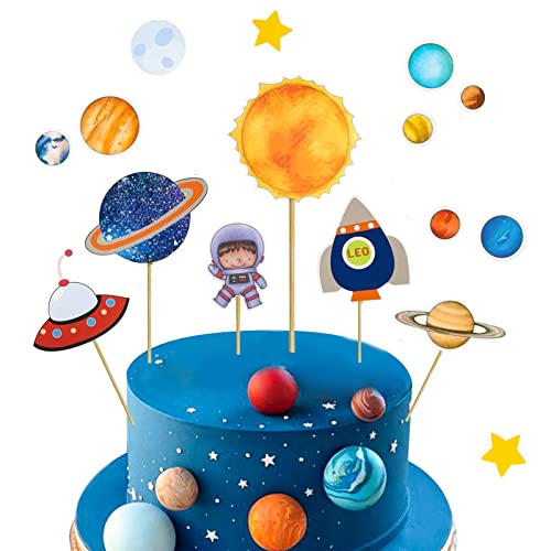 16 Stück Planeten Cupcake Dekorationen, Weltraum Tortendeko, Astronauten Figuren Tortendeko, Planeten Torte Deko, Weltraum Astronaut Cake Topper, für Weltraum Planeten Geburtstag Kinder Party Cover