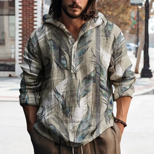 Mens Graphic Hoodies Henley Sweatshirt Casual Loose Button Down Boho Feather Oversized Hoodie Long Sleeve Shirts4