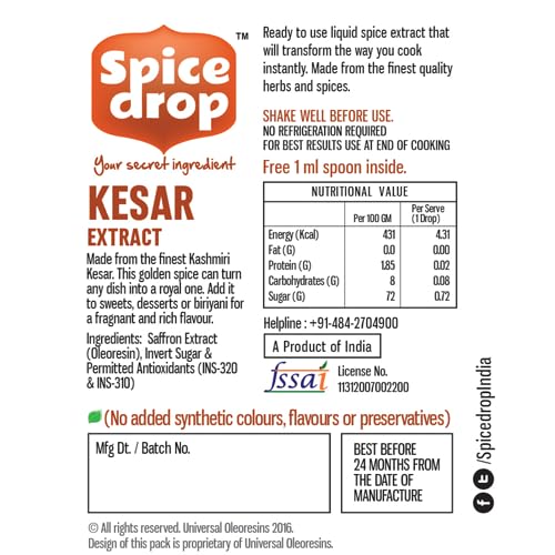 Image of Spice Drop Saffron Milk Extract - Pure Kashmir Extract - High Aroma, Functional, Rich Flavor and Aroma - No Artificial Color and Preservative - Gluten Free & Non GMO (Saffron Milk Mix)