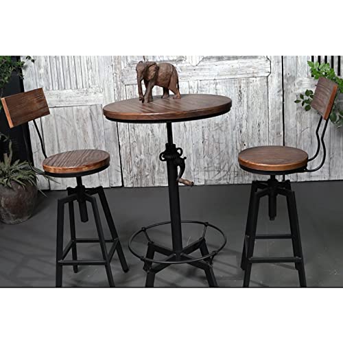 Bokkolik Industrial Bar Table 33.47-39.37Inch Height Adjustable Swivel Wooden Top Vintage Breakfast Dining Table Farmhouse Cocktail Bistro Pub Table #TOP6