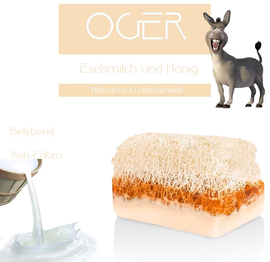 OG-ER Oger Natural Pumpkin Fibre Soap 110 g Donkey Milk and Honey 1 Piece, 110 g (Pack of 1) - Image 2
