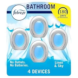 Febreze Bathroom Air Freshener, Odor-Fighting, Plug In Alternative, Air Fresheners for Home and Bathroom and Kitchen, Closet Air Fresheners, Linen & Sky Scent, 4 Count