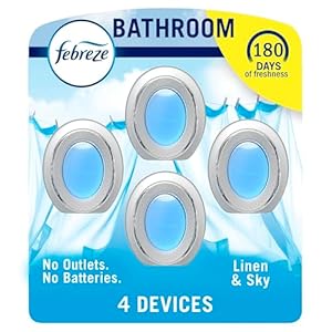 Febreze Bathroom Air Freshener, Odor-Fighting, Plug In Alternative, Air Fresheners for Home and Bathroom and Kitchen, Closet Air Fresheners, Linen & Sky Scent, 4 Count