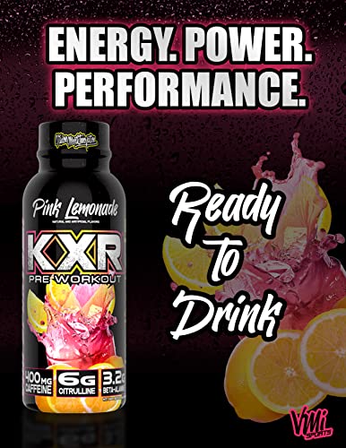 Image of VMI Sports KXR High Stimulant Pre-Workout Energy Ready to Drink 400mg Caffeine, 6g Citrulline, 3.2g Beta-Alanine | Delicious - Convenient - Powerful | 12.5 oz Bottles (Pink Lemonade, 12 Bottles)