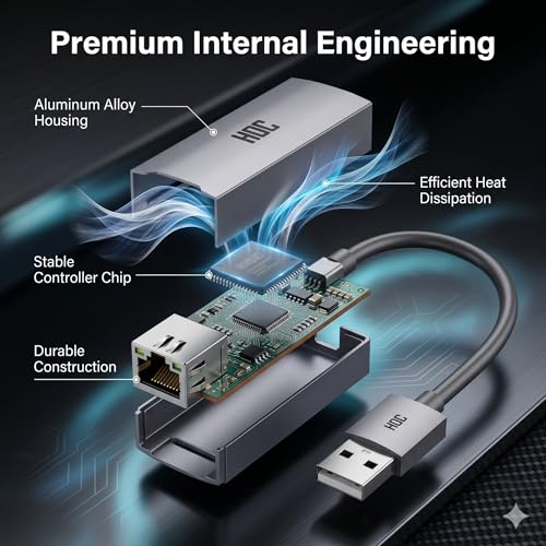 Image of HOC Technologies VINATA USB 2.0 to RJ45 Fast Ethernet Adapter | 10 /100 Mbps | Aluminum Alloy | Driver-Free | Win 7 /8 /10 /11 | Laptop, Desktop, TV Box | 3 Yr Warranty