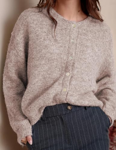Image of Ynhonra Womens Cardigan Sweater Front Button Loose Y2k Long Sleeve Crewneck | Lightweight Knit Ribbed Hem
