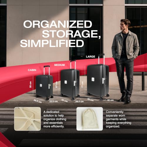Image of American Tourister Zenrix | Check-in Trolley Bag (77 cm) | 360 8 Wheel Travel Luggage | Hard Case Polycarbonate Suitcase | Recessed TSA Lock | Black & White