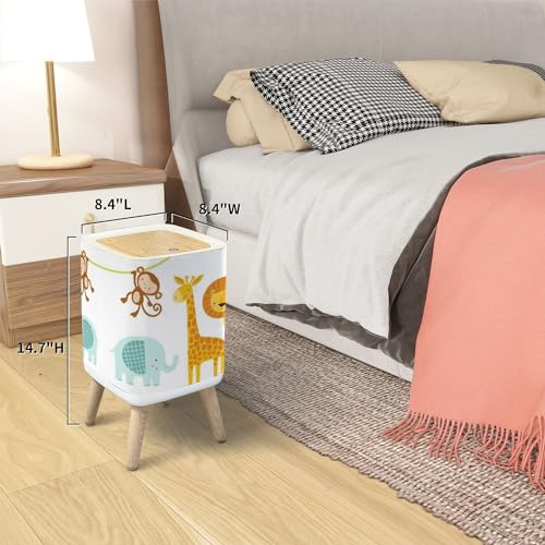 Image of Trash Can with Lid A Set Cute Jungle Animals Elephant Lion Giraffe Monkey Garbage Can Rectangular Waste Bin Press Cover Dog Proof Wastebasket for Kitchen Bathroom Living Room Nursery