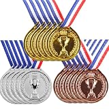 Esteopt Medaillen Gold Silber Bronze, 15 Stück Gewinner Medaille mit Band 75cm, Medaille zum Umhängen mit Gravur, Klein Medaillen 1 2 3 Platz, für Sportfest Geburtstag Wettbewerb Party Dekorationen