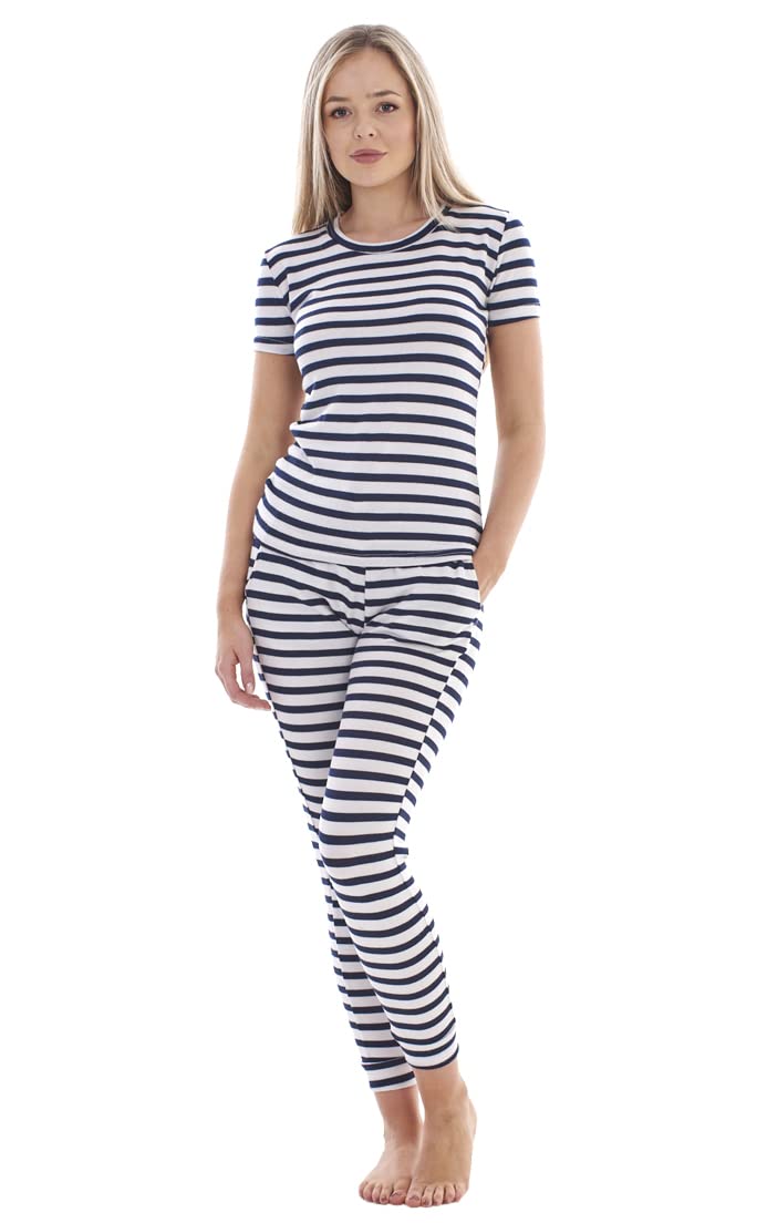 ChicWhisperLadies Pyjama Set Loungewear Soft Stretch Striped Pockets Cuffed
