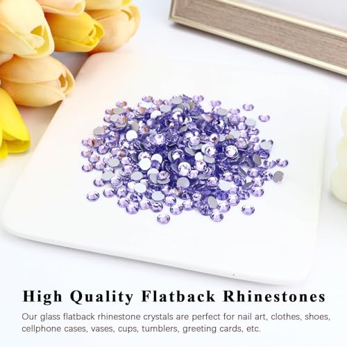 Image of 1440PCS SS10 Crystal Glass Flatback Rhinestones, Round Flat Back Crystal Gems for Nail Art and Craft Clothes, Glue Fix Diamond Stones Light Violet (2.7-2.8mm)