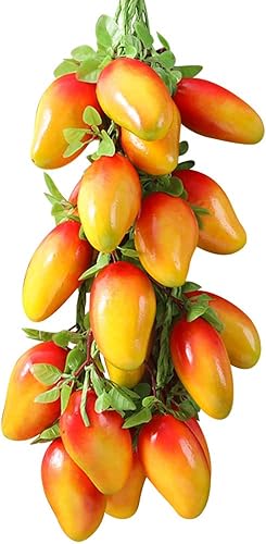5 cuerdas artificiales para colgar frutas, racimo de mango falso, accesorios de fotografía de frutas realistas para el hogar, cocina, adornos