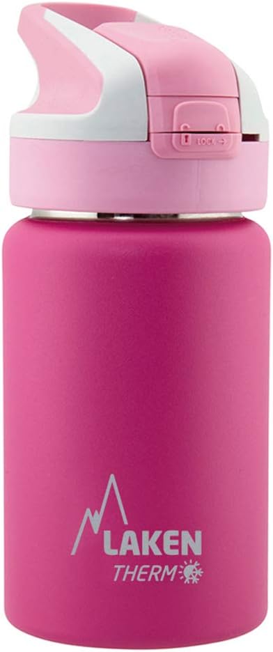 Laken Summit Insulated Kids Water Bottle with Sport Straw Cap and Lock, Double Wall Stainless Steel, Leakproof, 12oz, Fucsia