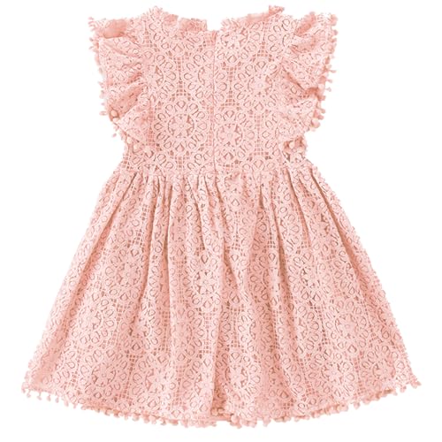 Image of BGFKS Baby Girl Tutu Dress Elegant Lace Pom Pom Flutter Sleeve with Flower Headband Set