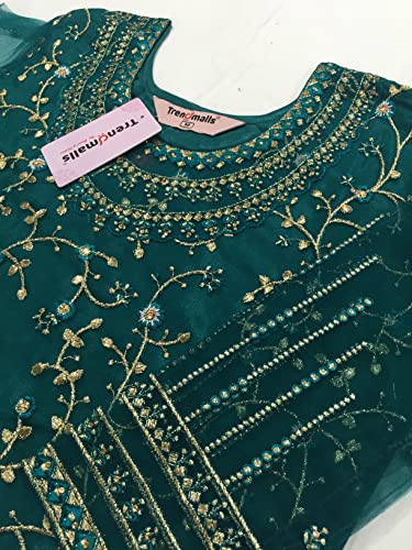 Image of TRENDMALLS Women's Net Embroidery Salwar Suit Set Kurta Lehenga with Dupatta