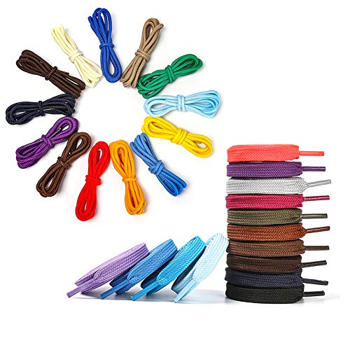 24 Pairs Durable Shoelaces for Boots, Work Boots & Hiking Shoes, 12 Pairs Flat Shoelaces, 12 Pairs Round Shoelaces (Random Assorted Colors)