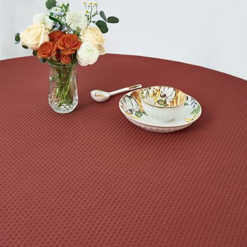 Image of maxmill Round Tablecloth Weaved Pattern Spill-Proof Wrinkle Free Soft Table Cloth for Circular Table Cover, for Dining Room Fall Harvest Thanksgiving Parties Holiday Dinner, 90 Inch, Rustic Brick