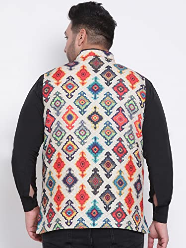 Image of hangup Men's Printed Cotton Nehru Jacket /waist coat, color Green. Size 38 (170A PrintedDup Nehru)