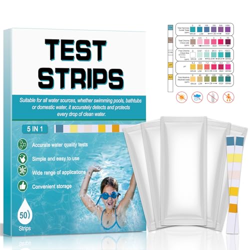 Bondtech Bandelette Piscine 5 En 1, Testeur Piscine 50 Bandes, Pour Eau De Piscine Et Spa, Test Piscine Mesure Dureté Totale, Chlore Total, Chlore Libre Ou...