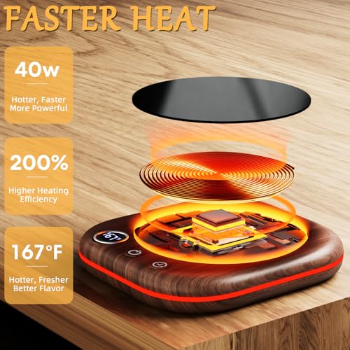 Image of Mug Warmer Upgraded,Coffee Mug Warmer for Desk LEDs Light 3 Temp Settings (113-167F) 1-12H Timer 4 H Auto Shut Off Beverage Cup Candle Warmer for Coffee Tea Milk(Wood Grain)