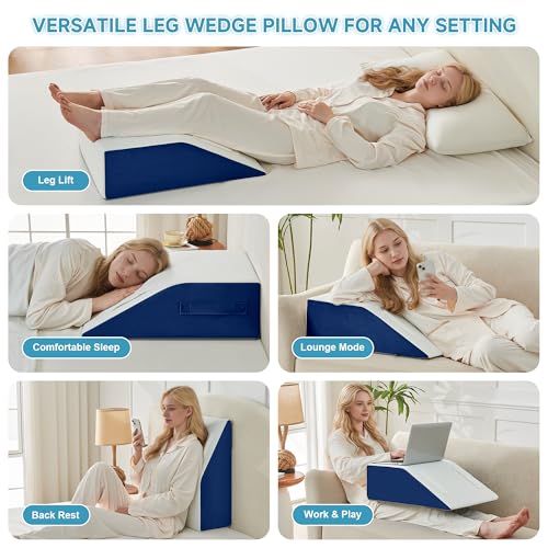 Image of Yojoker Leg Elevation Pillows for Swelling, Memory Foam Wedge Pillow for Legs Blood Circulation, Leg Elevation Pillows for After Surgery, Knee Wedge Pillow for Sleeping Back Hip Ankles Relief Navy