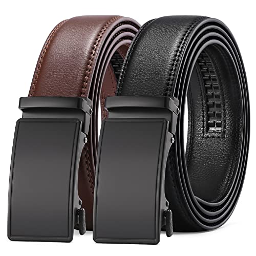 SENDEFN Ratchet Belts for Men 2 Pack, Mens Leather Belt in Gift Set Box for Dress Casual, Size Adjustable Trim to Fit