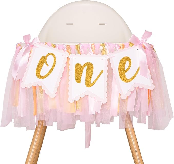 OioTuyi High Chair Decorations for Girl Highchair Banner First Birthday Cake Smash Party Supplies Photo Booth Props